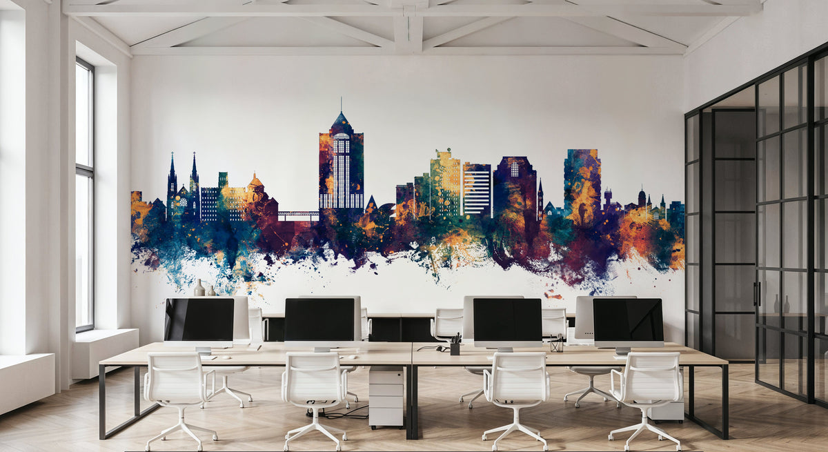 Roanoke Virginia Skyline Blue & Bronze Mural Wallpaper - room preview 06