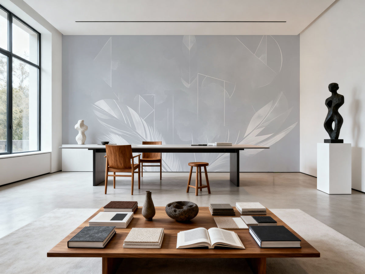 Solid Feather Geometry Gray Mural Wallpaper - room preview 06