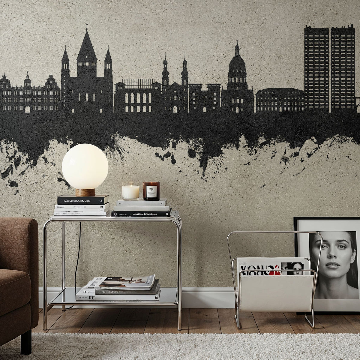Mainz Germany Skyline Concrete Mural Wallpaper - room preview 06
