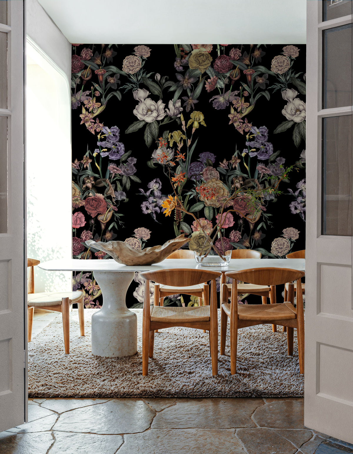 Floral Gaze, Black Mural Wallpaper - room preview 06