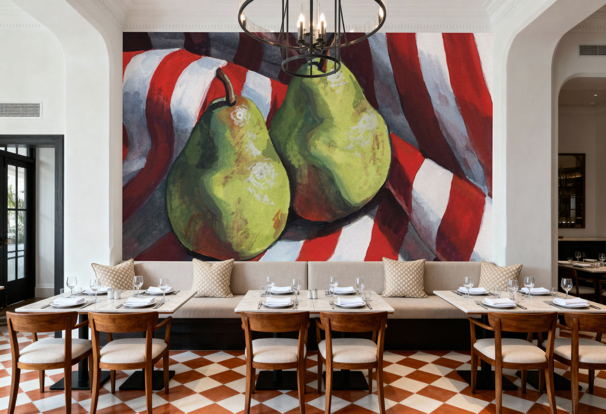 Two Pears on a Striped Cloth Mural Wallpaper - room preview 06