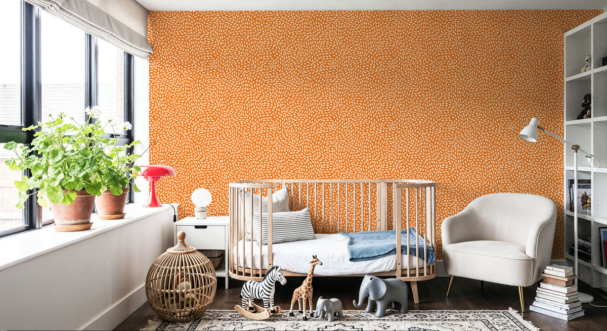 Petals on Orange Mural Wallpaper - room preview 06