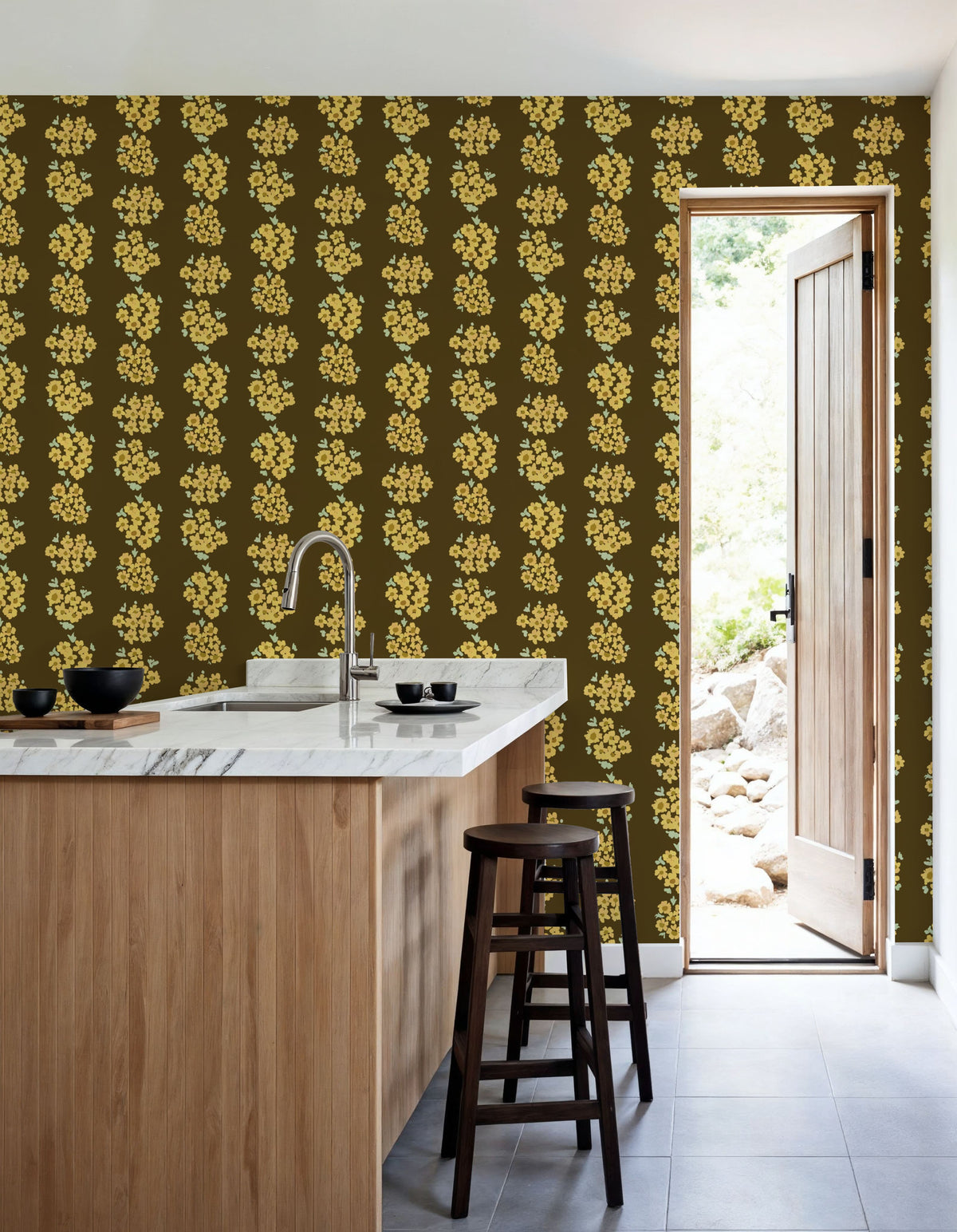 Ditsy Floral Clusters, Mud Mural Wallpaper - room preview 06