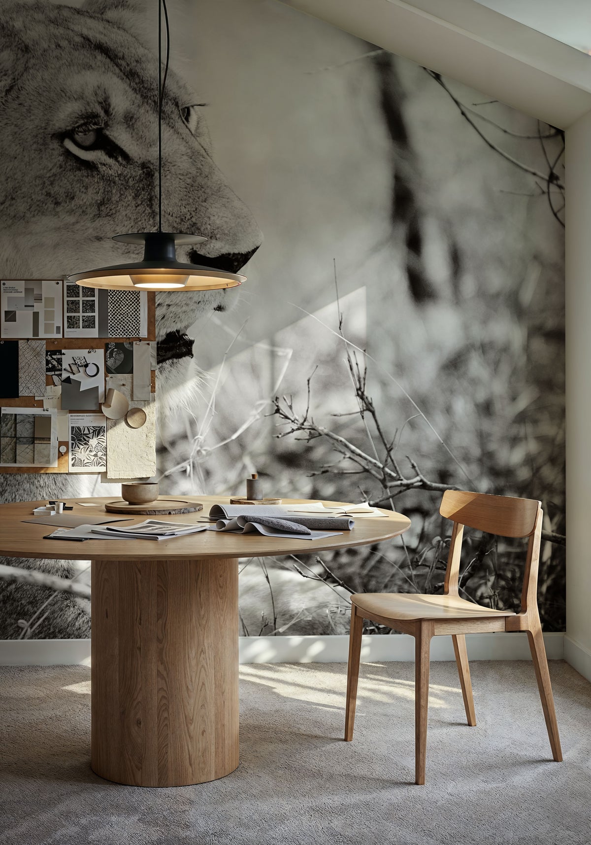 Lioness Square BW Mural Wallpaper - room preview 06