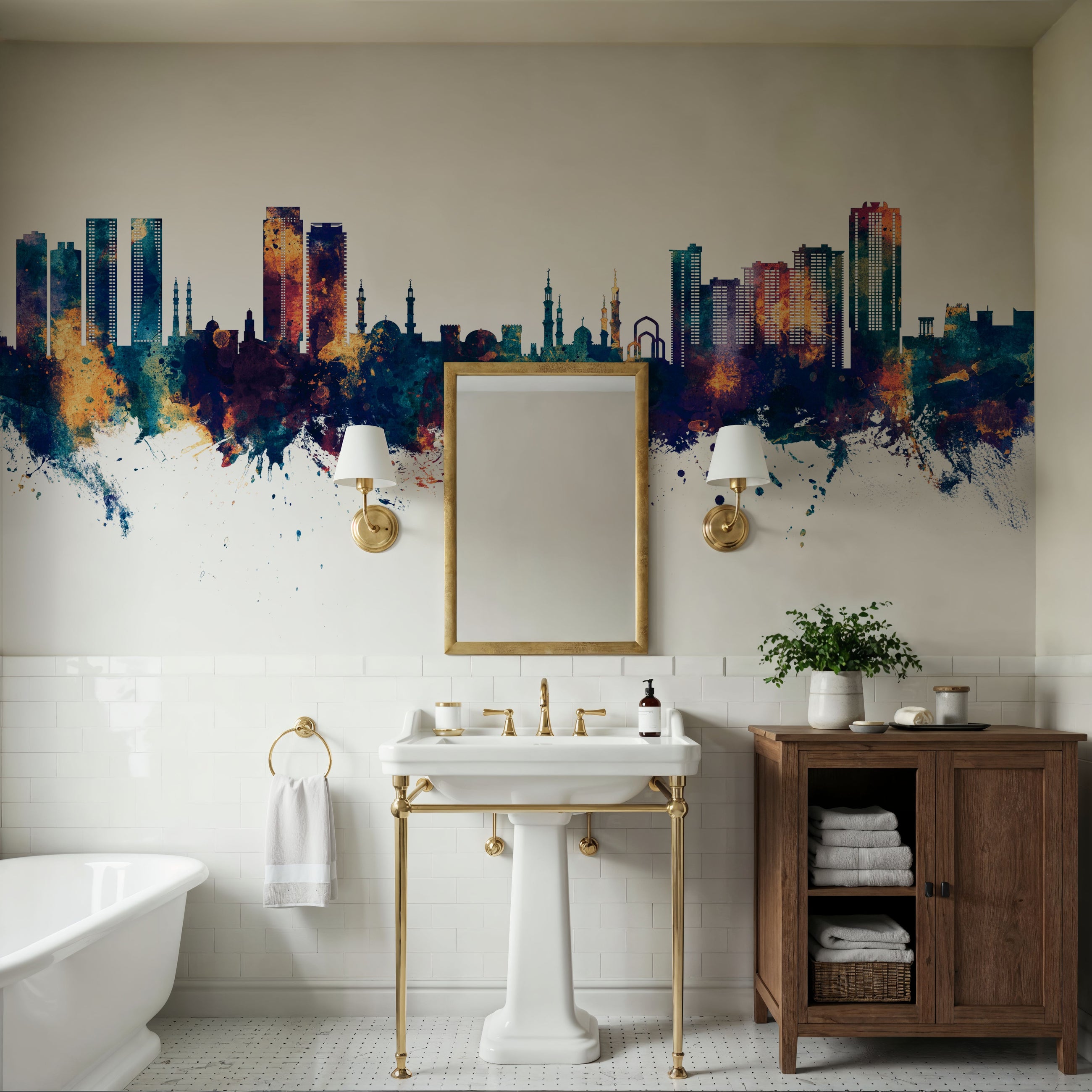 Ajman Skyline Blue & Bronze Mural Wallpaper
