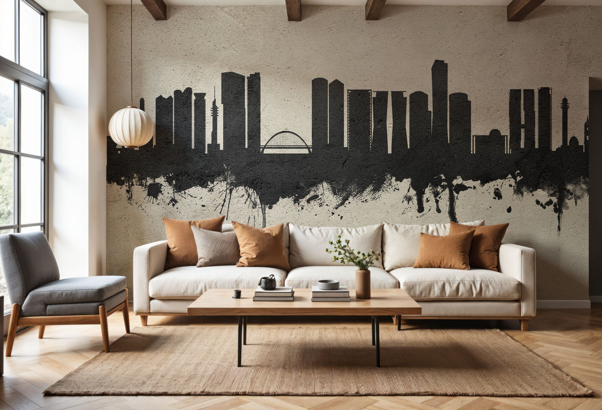 Tel Aviv Skyline Concrete Mural Wallpaper - room preview 06