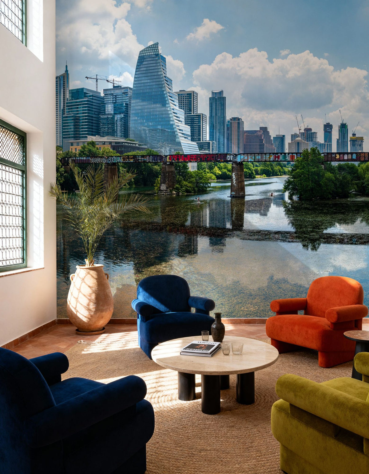 Urban Skyscrapers Blue Sky Reflection Mural Wallpaper - room preview 06
