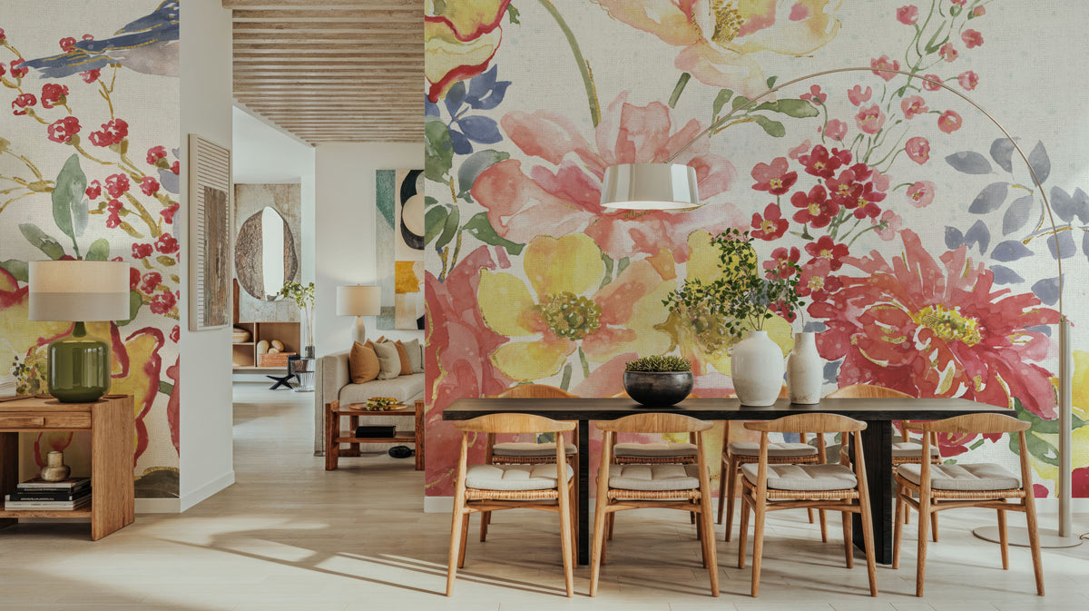 Floral Focus White Mural Wallpaper - room preview 06