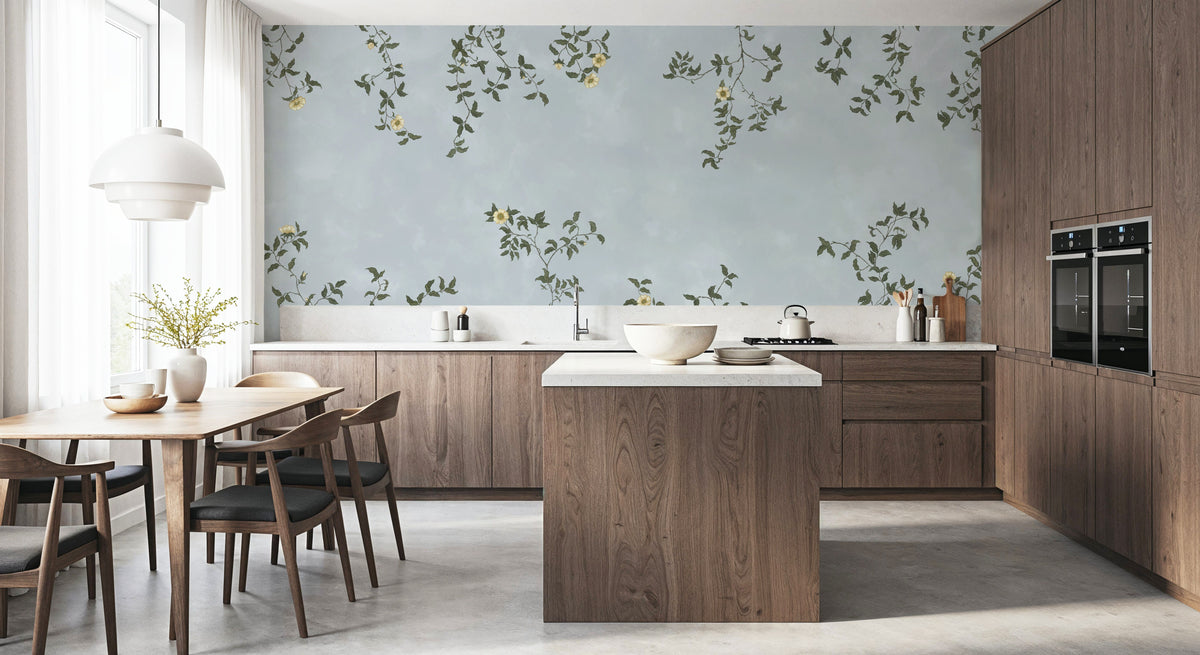 Rambling Rose, Butter Yellow on Sky Mural Wallpaper - room preview 06