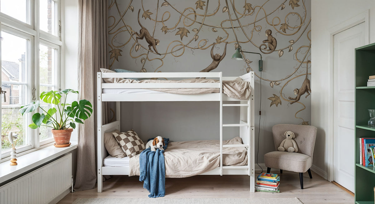 Monkey Jump, Gray Mural Wallpaper - room preview 06