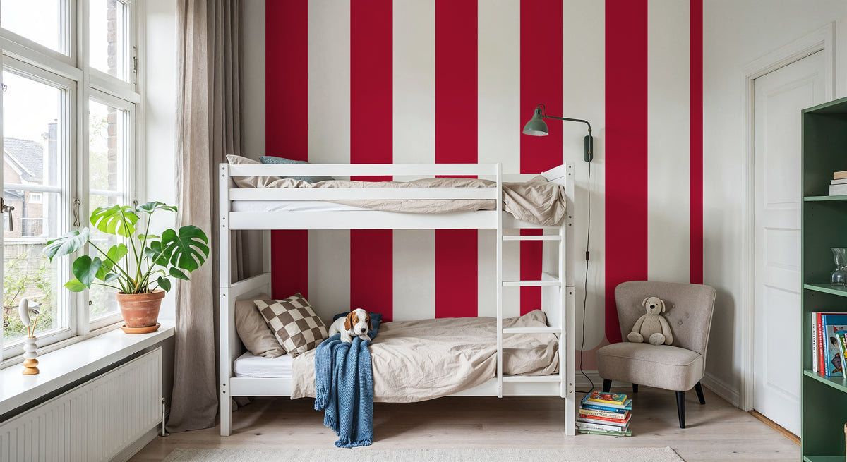 Scalloped Circus Stripes, Red Mural Wallpaper - room preview 06
