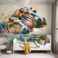 Whispers of the River Hippopotamus Mural Wallpaper - room preview 06