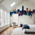 Cleveland Ohio Skyline Blue & Bronze Mural Wallpaper - room preview 06