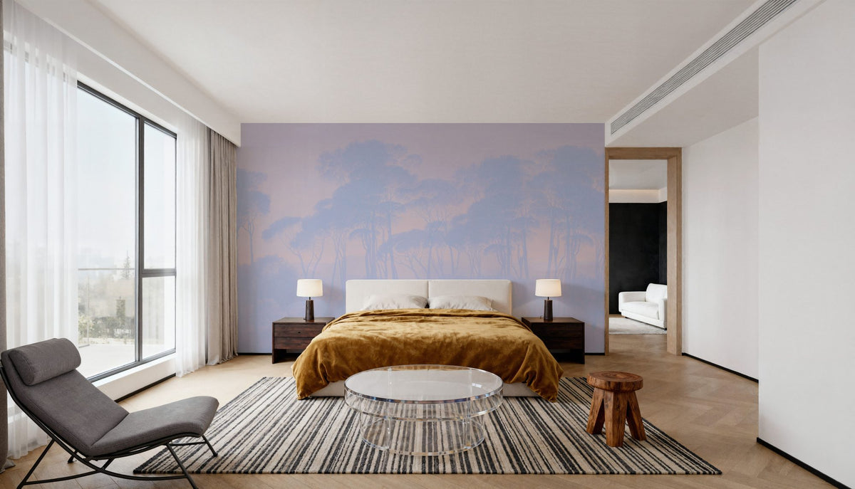 Mediterranean Pine Landscape, Periwinkle Mural Wallpaper - room preview 06