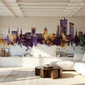 Fort Wayne Indiana Skyline Purple & Gold Mural Wallpaper - room preview 06
