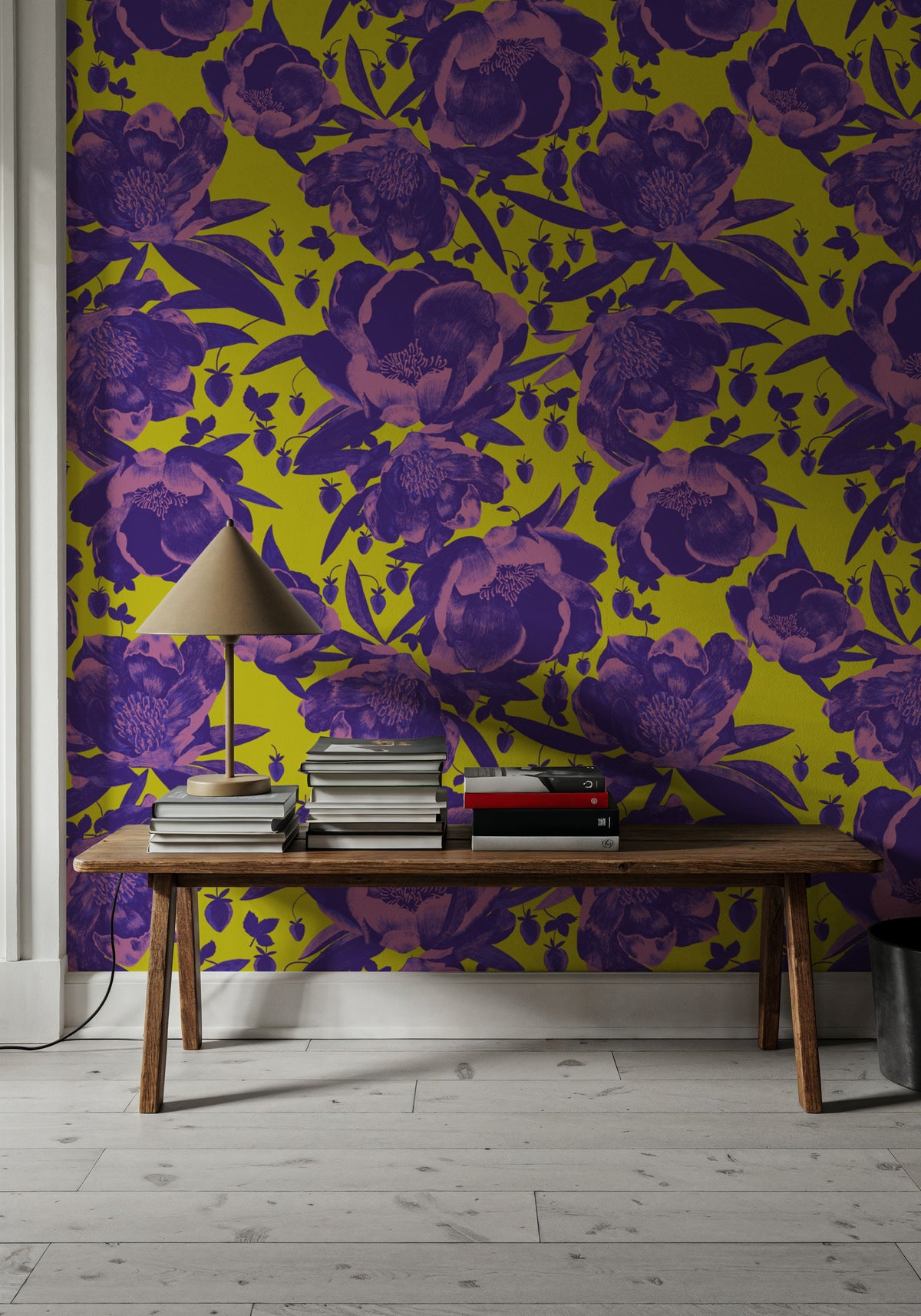 Pop Peonies, Purple & Lime Mural Wallpaper - room preview 06
