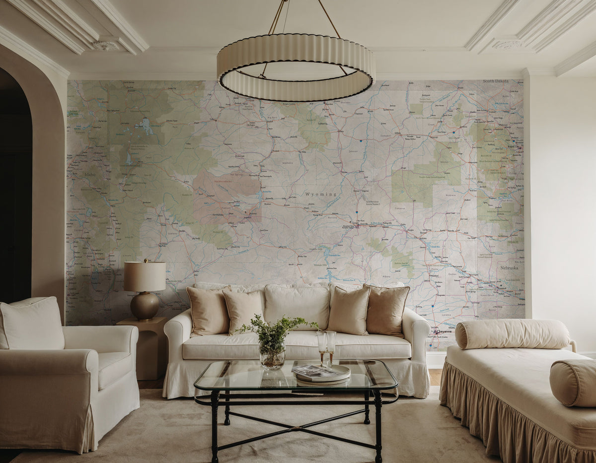 Wyoming Detailed Map Mural Wallpaper - room preview 06