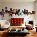 Phoenix Skyline Purple & Gold Mural Wallpaper - room preview 06