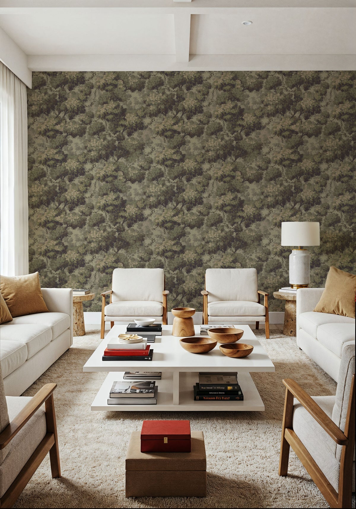 Greenwood Linden, Vintage Green Mural Wallpaper - room preview 06
