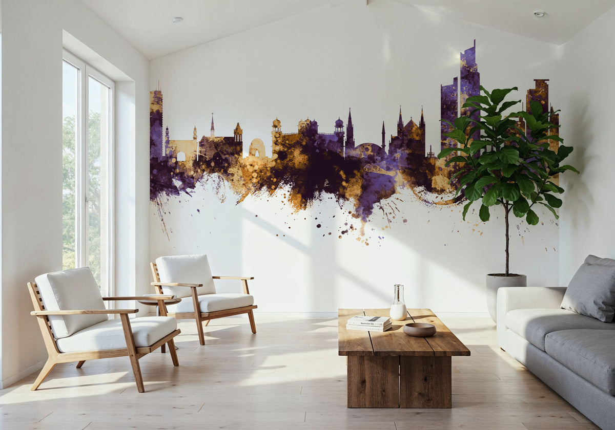 Karachi Pakistan Skyline Purple & Gold Mural Wallpaper - room preview 06