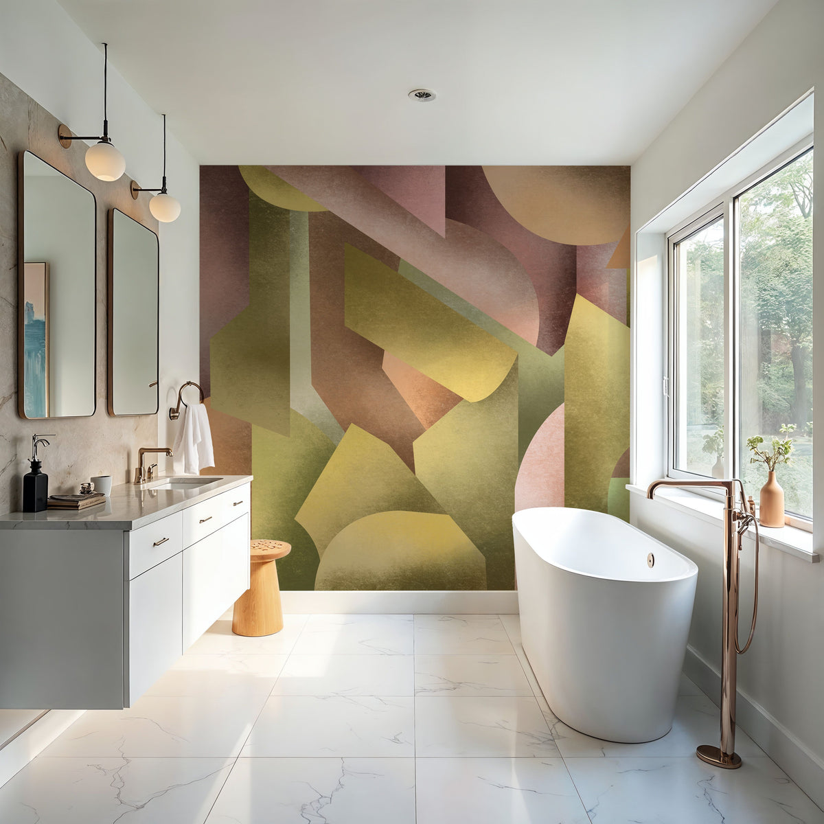 Chalky Geometrica, Spring Green & Rose Mural Wallpaper - room preview 06