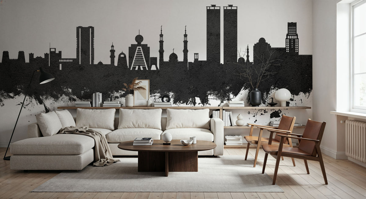Ras Al Khaimah Skyline Black & White Mural Wallpaper - room preview 06