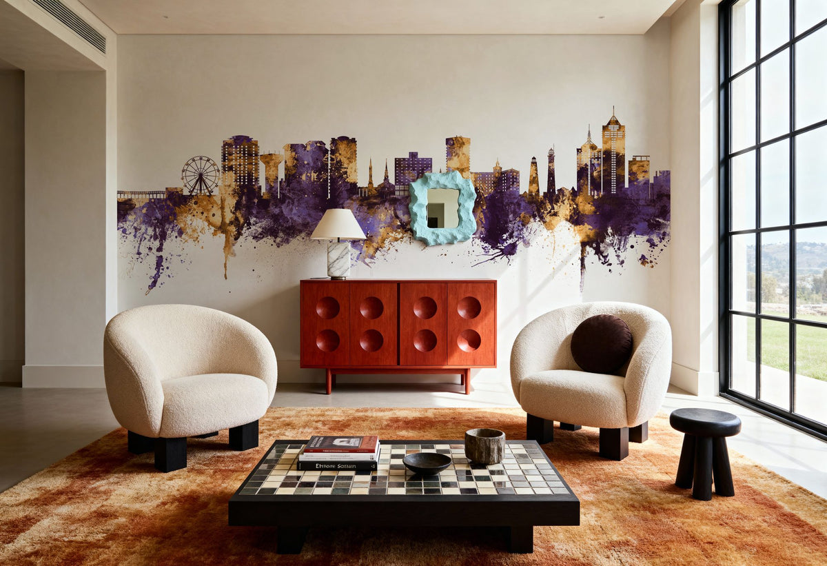 Virginia Beach Skyline Purple & Gold Mural Wallpaper - room preview 06