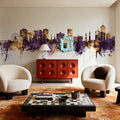 Virginia Beach Skyline Purple & Gold Mural Wallpaper - room preview 06