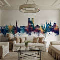 Reims France Skyline Blue & Bronze Mural Wallpaper - room preview 06