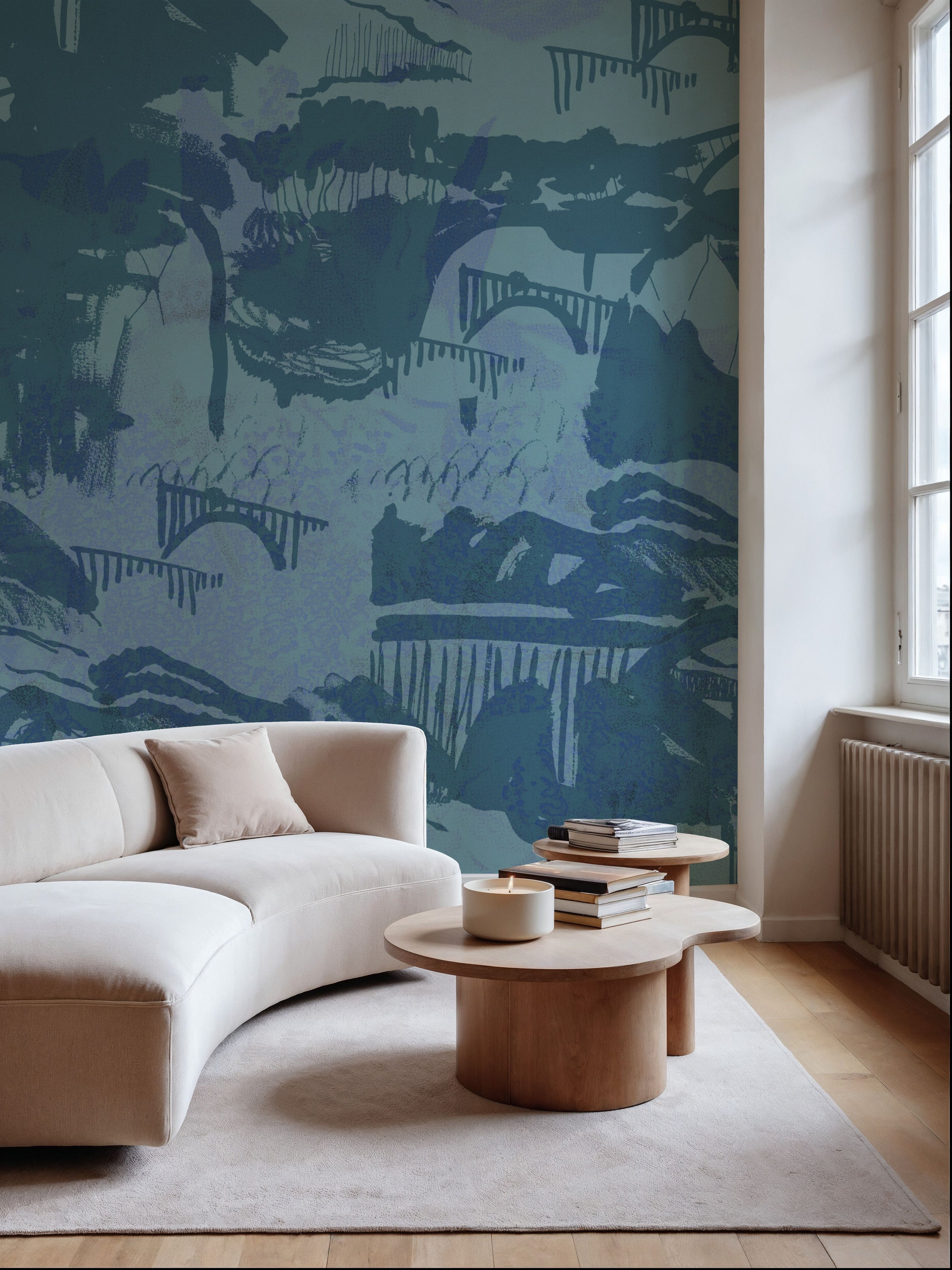 Bridges, Teal Mural Wallpaper