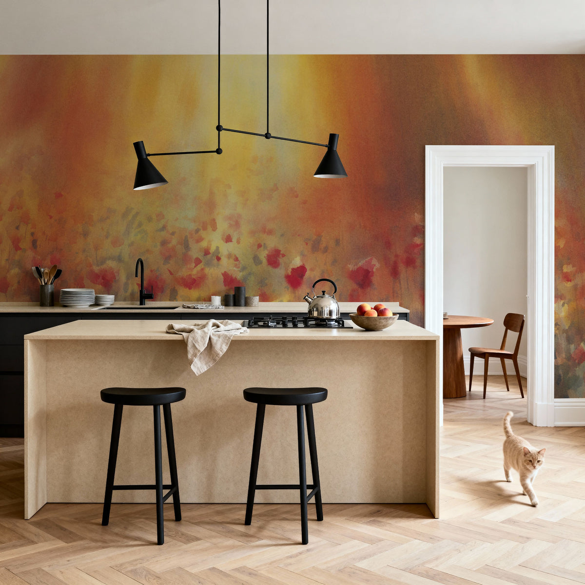 Sunlit Poppy Field Mural Wallpaper - room preview 06