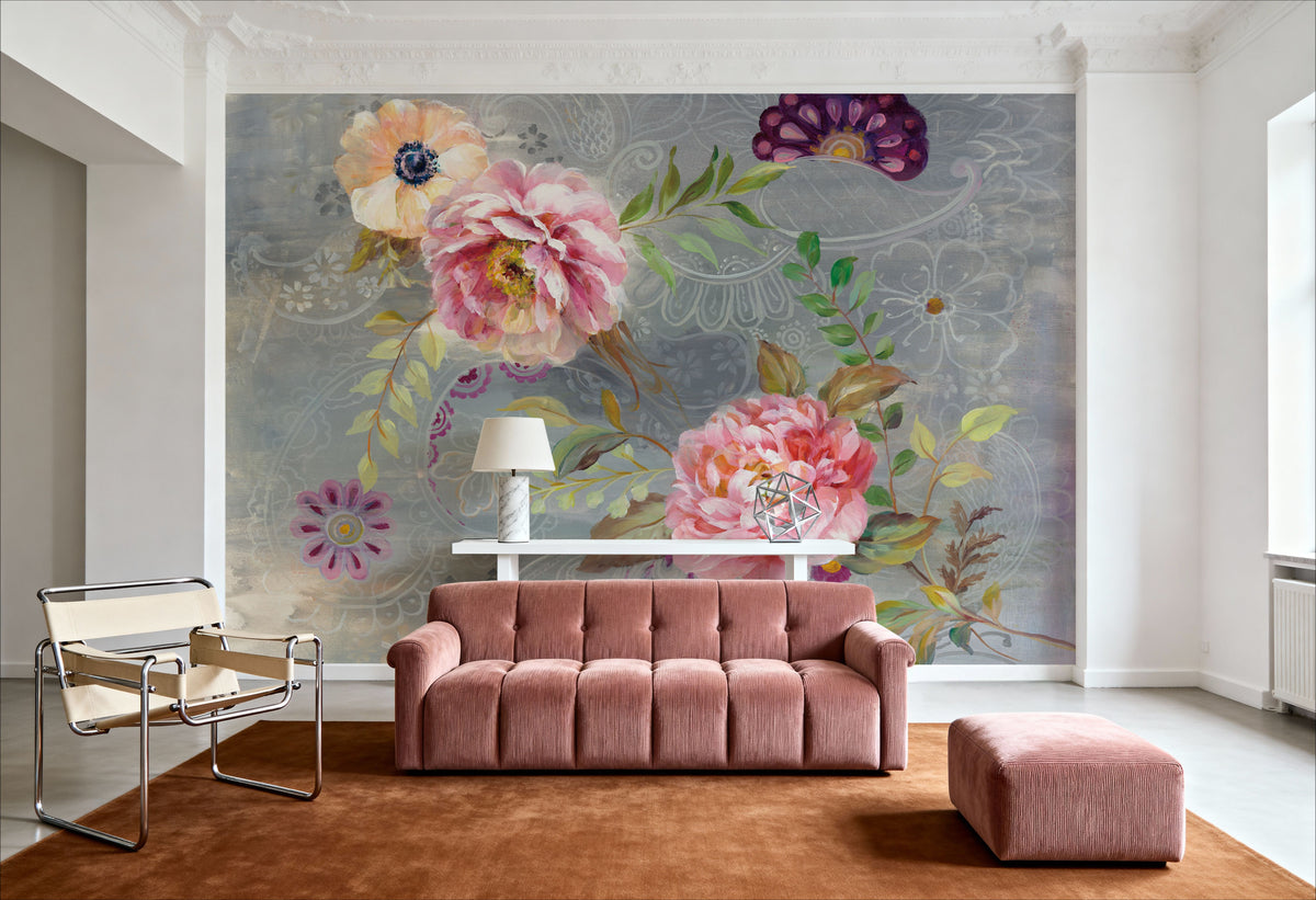 Peonies and Paisley Mural Wallpaper - room preview 06