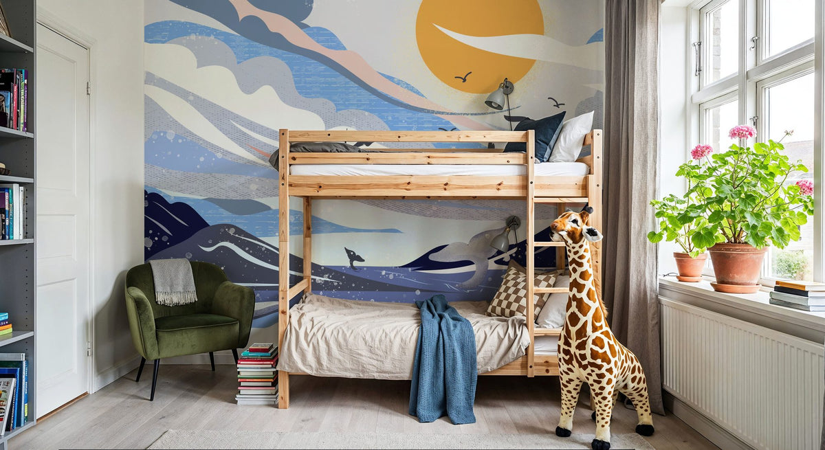 Coastal Apricity, Blue Mural Wallpaper - room preview 06
