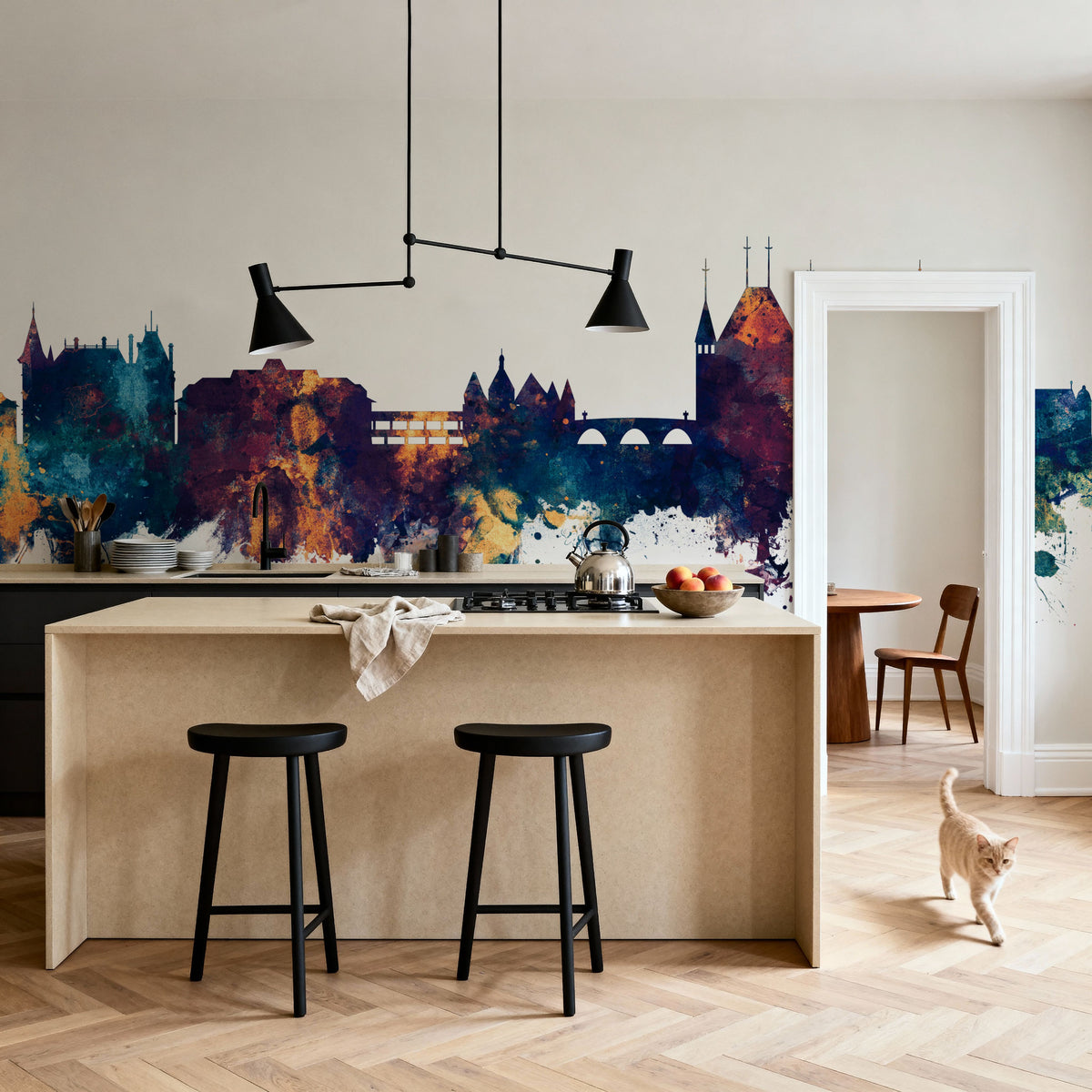 Thun Switzerland Skyline Blue & Bronze Mural Wallpaper - room preview 06