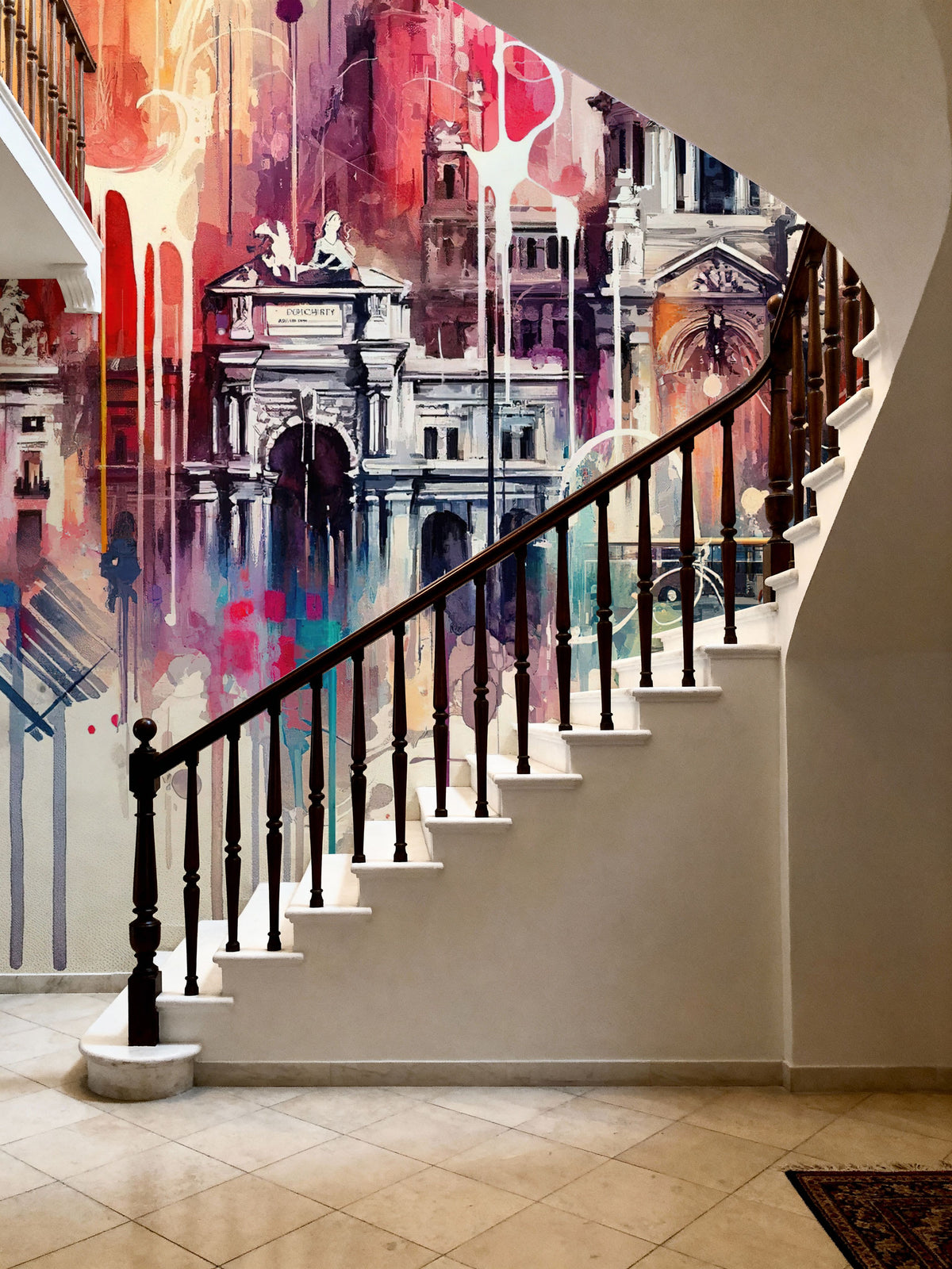 Watercolor Skyline Madrid Mural Wallpaper - room preview 06
