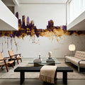 Tampa Florida Skyline Purple & Gold Mural Wallpaper - room preview 06
