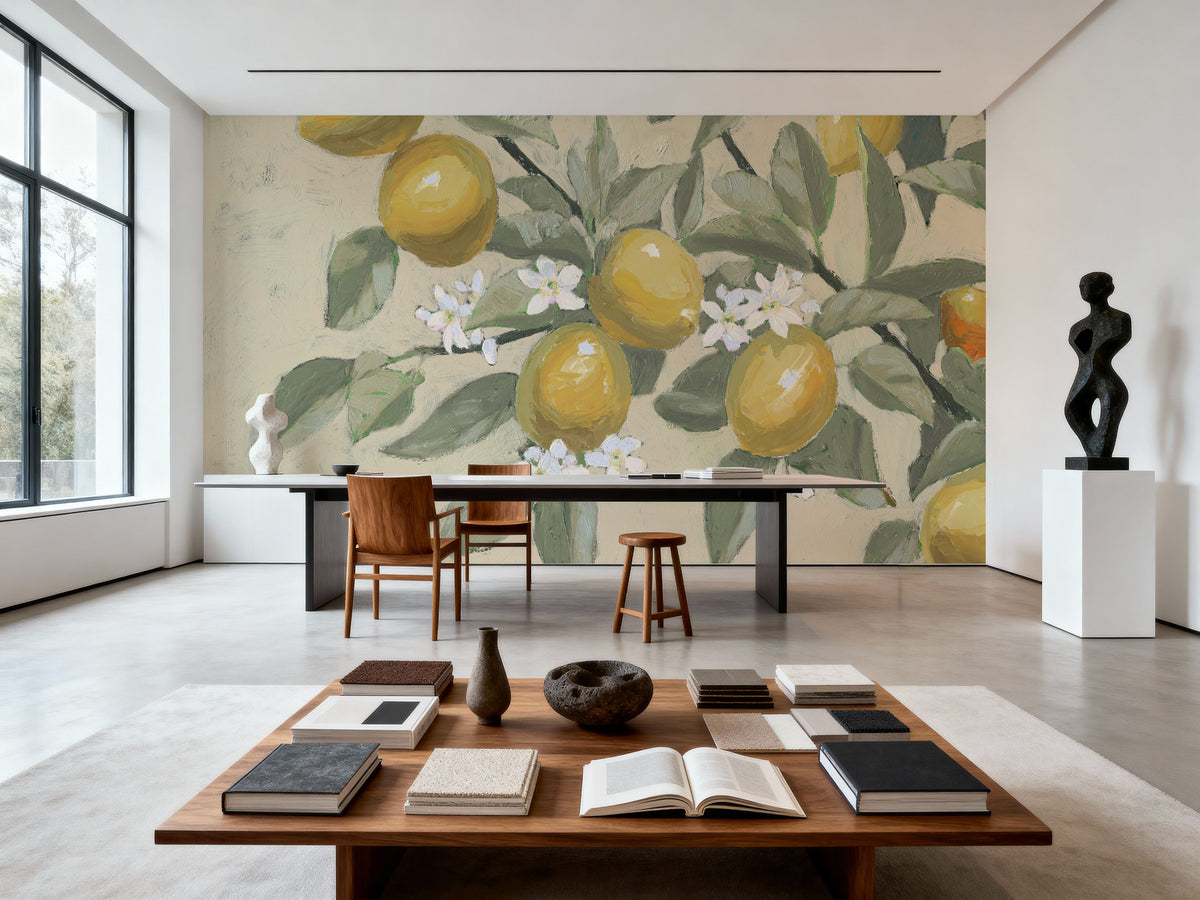 Lemon Branch Neutral Mural Wallpaper - room preview 06