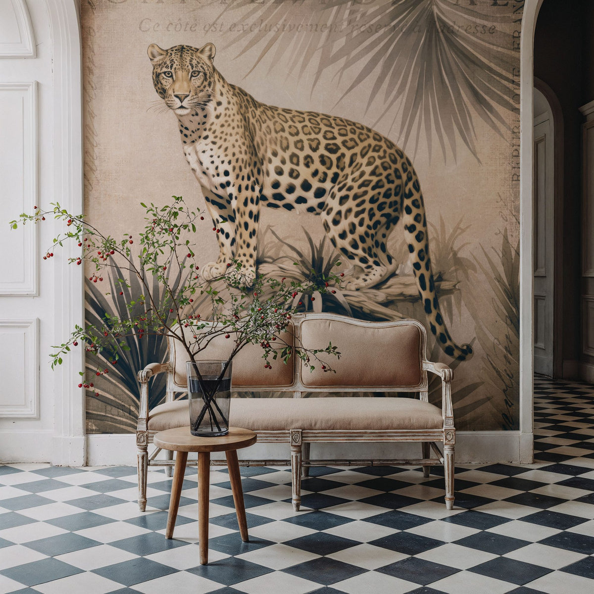 Cheetahs Tropical Jungle Monochrome Mural Wallpaper - room preview 06