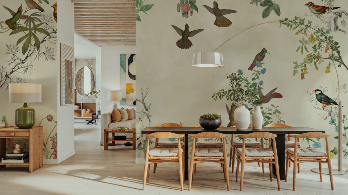 Fields of Birds and Flowers Mural Wallpaper - Warm Tone - room preview 06