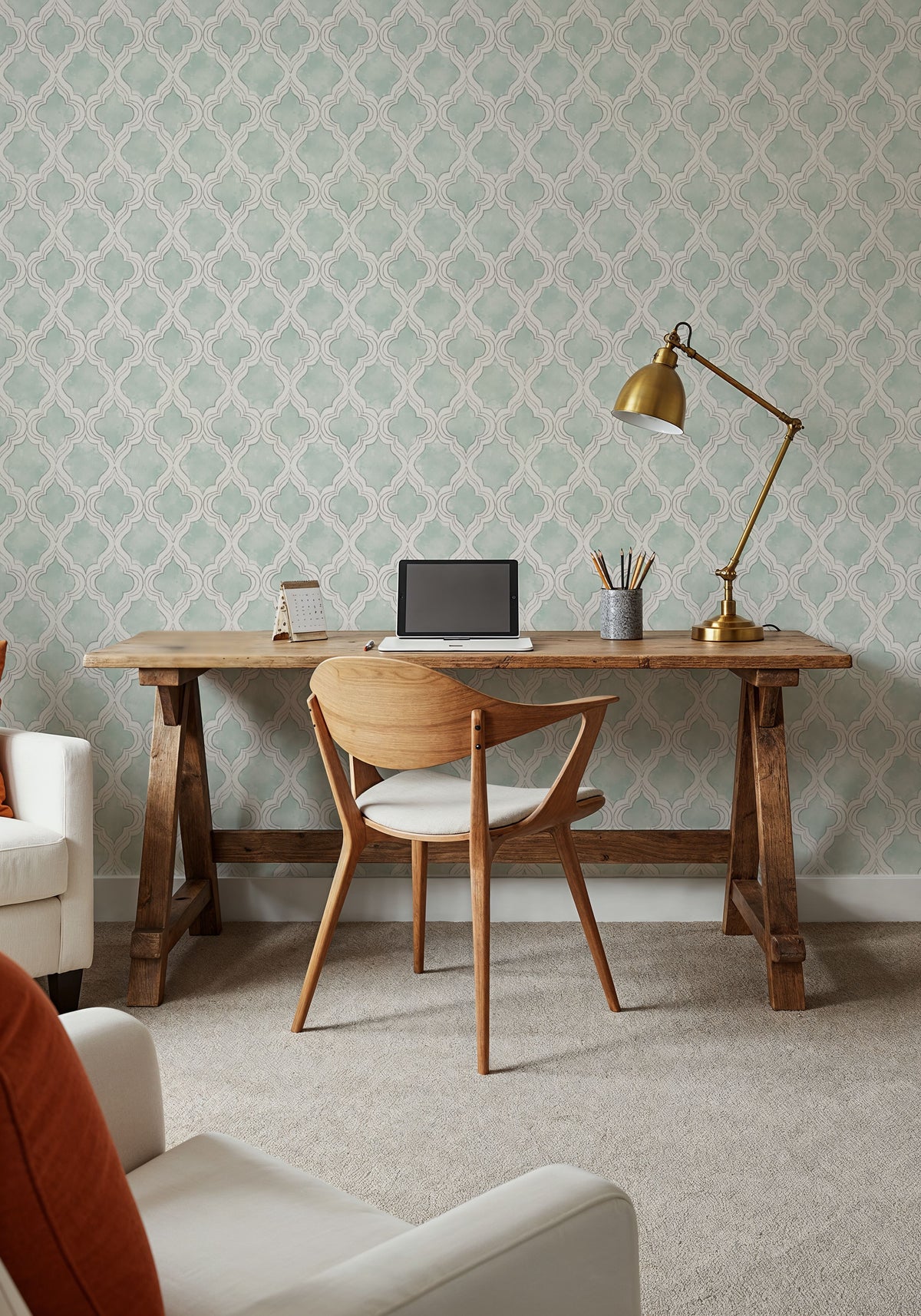 Organic Lines Blue Mural Wallpaper - room preview 06