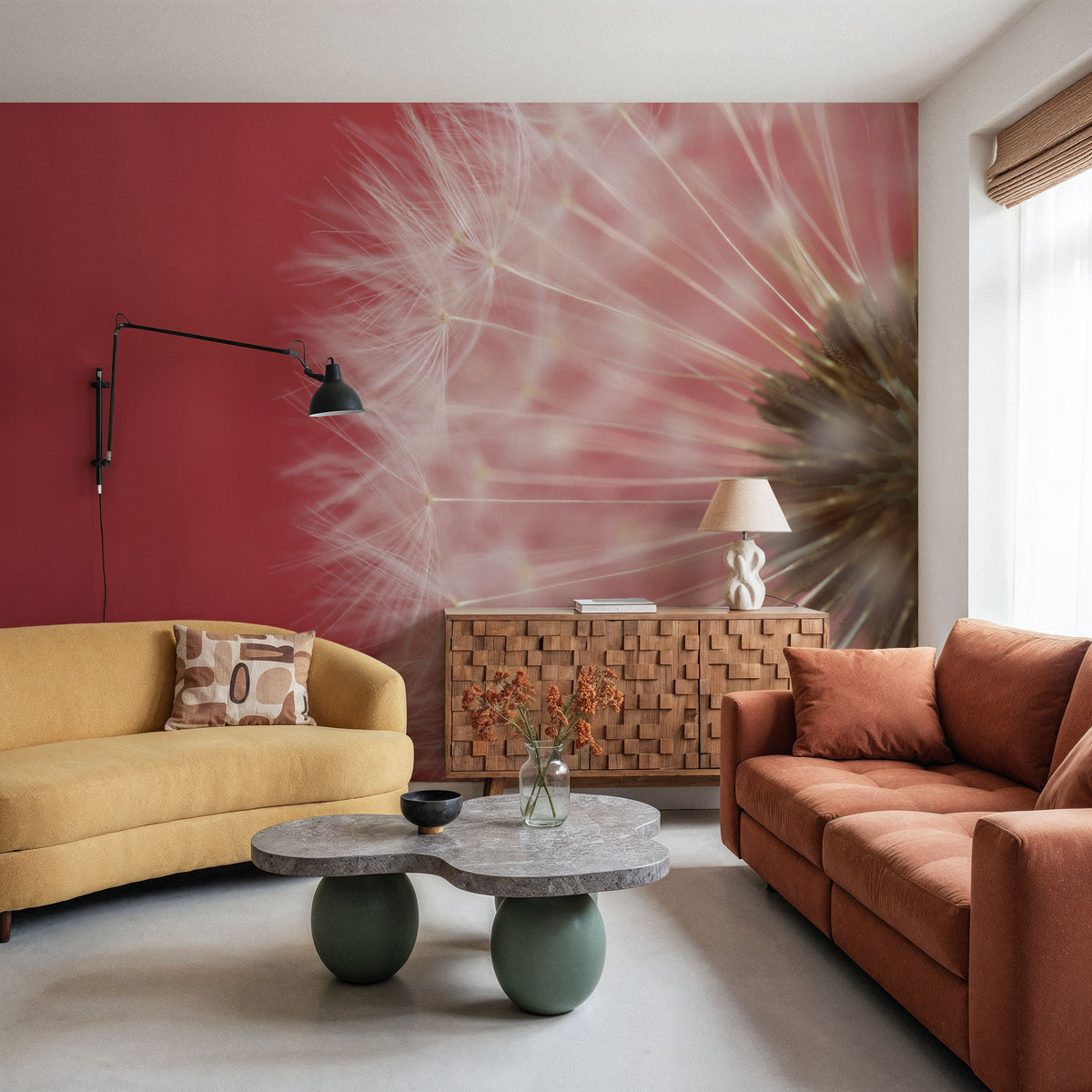 Dandelion on Red III Mural Wallpaper - room preview 06