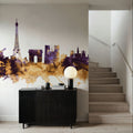 Paris Skyline Purple & Gold Mural Wallpaper - room preview 06
