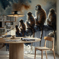 Monkey Family Night Giant Moon Watercolor Mural Wallpaper - room preview 06
