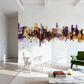 Porto Portugal Skyline Purple & Gold Mural Wallpaper - room preview 06