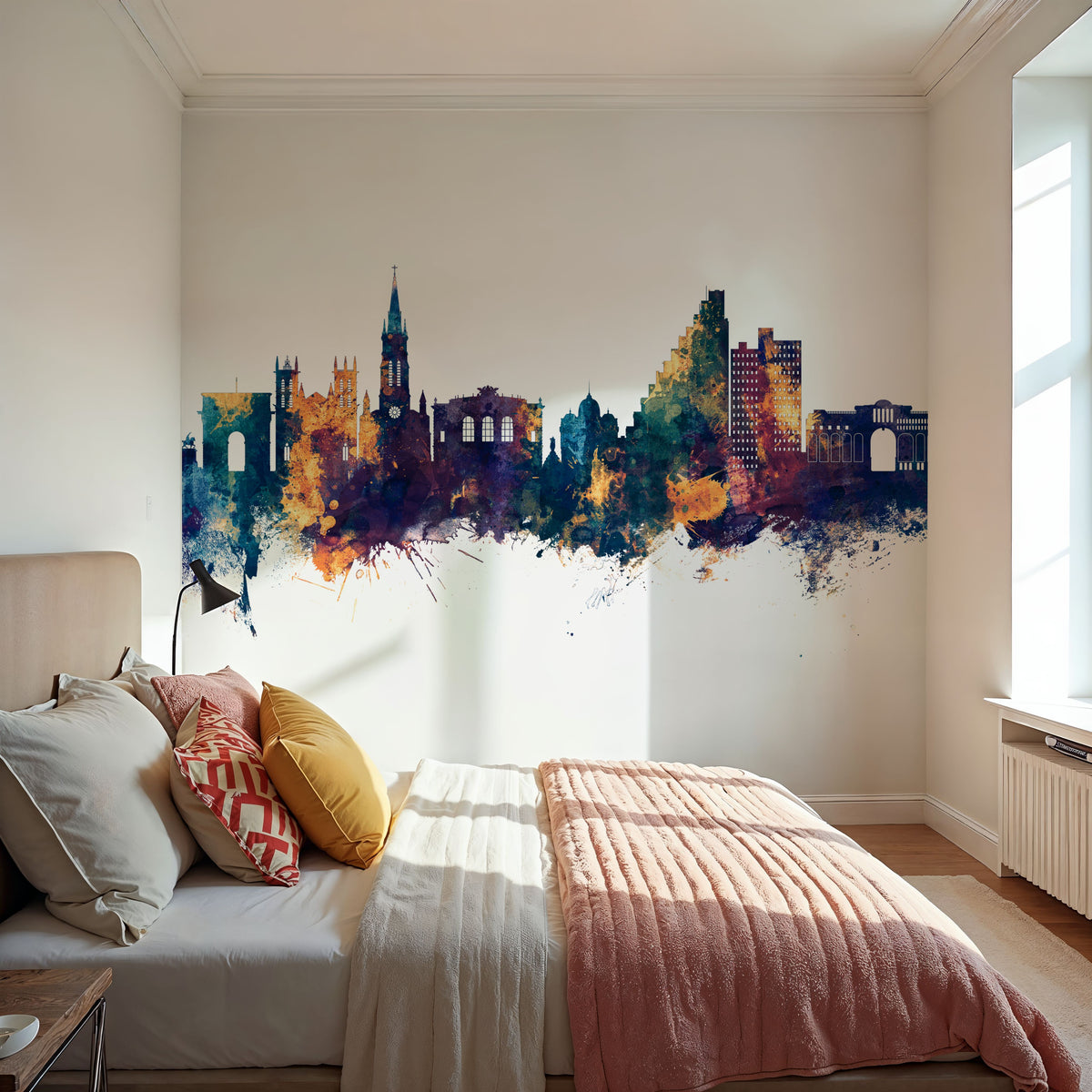 Montpellier Skyline Blue & Bronze Mural Wallpaper - room preview 06