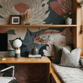 Dancing Fish, Peach on Teal Mural Wallpaper - room preview 06