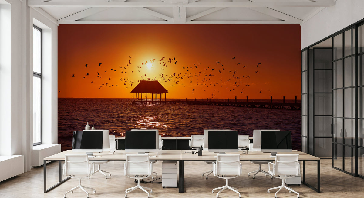 Sunset Harbor Pavilion Mural Wallpaper - room preview 06