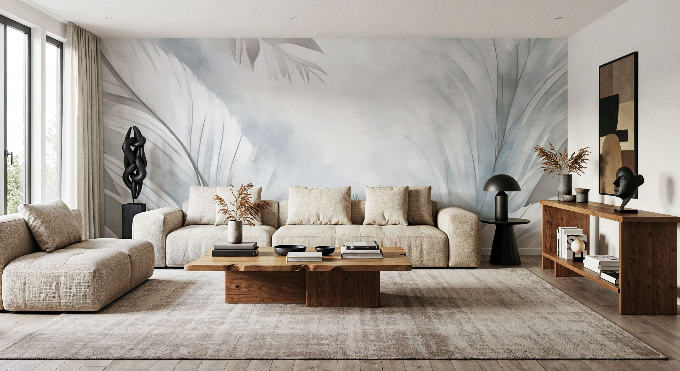 Feathers Magic Blue Mural Wallpaper