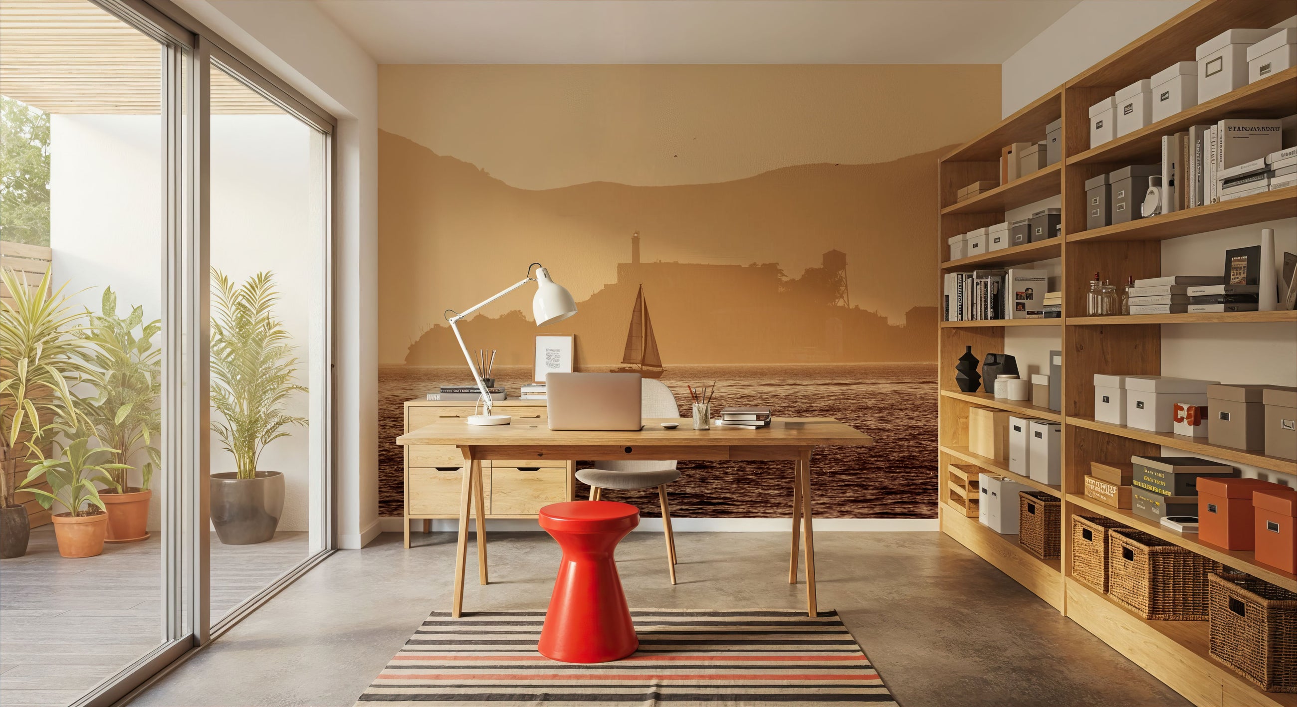 Alcatraz Sailboat Mural Wallpaper