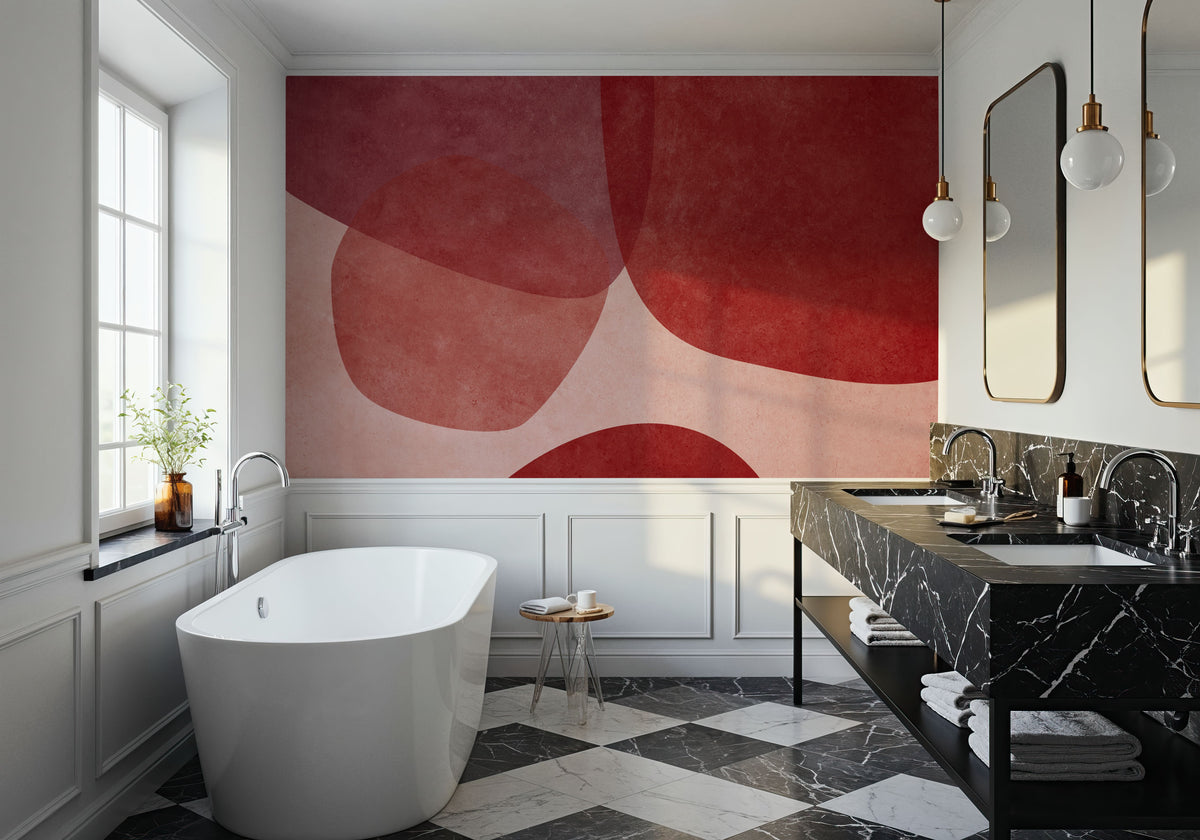 Embracing Shapes, Cherry Red Mural Wallpaper - room preview 06